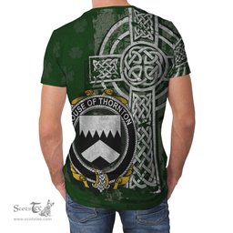 ScotsTee Shop Irish Thornton Coat of Arms Irish Family Crest T Shirt Irish Shamrock Celtic Cross Green T Shirt