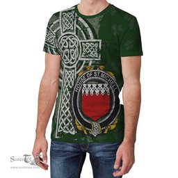 ScotsTee Shop Irish St.Michell Coat of Arms Irish Family Crest T Shirt Irish Shamrock Celtic Cross Green T Shirt