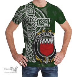 ScotsTee Shop Irish St.Michell Coat of Arms Irish Family Crest T Shirt Irish Shamrock Celtic Cross Green T Shirt
