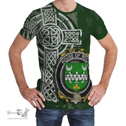 ScotsTee Shop Irish Weld Coat of Arms Irish Family Crest T Shirt Irish Shamrock Celtic Cross Green T Shirt