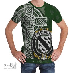 ScotsTee Shop Irish Tempest Coat of Arms Irish Family Crest T Shirt Irish Shamrock Celtic Cross Green T Shirt