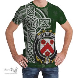 ScotsTee Shop Irish White or Whyte Coat of Arms Irish Family Crest T Shirt Irish Shamrock Celtic Cross Green T Shirt
