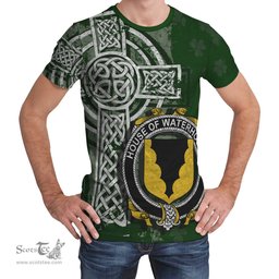 ScotsTee Shop Irish Waterhouse Coat of Arms Irish Family Crest T Shirt Irish Shamrock Celtic Cross Green T Shirt