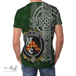 ScotsTee Shop Irish Worth or McWorth Coat of Arms Irish Family Crest T Shirt Irish Shamrock Celtic Cross Green T Shirt