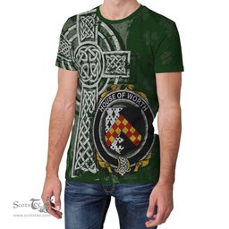 ScotsTee Shop Irish Worth or McWorth Coat of Arms Irish Family Crest T Shirt Irish Shamrock Celtic Cross Green T Shirt