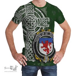 ScotsTee Shop Irish St. George Coat of Arms Irish Family Crest T Shirt Irish Shamrock Celtic Cross Green T Shirt