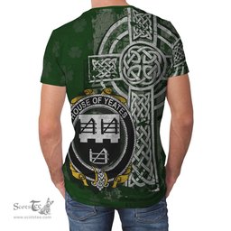 ScotsTee Shop Irish Yeates Coat of Arms Irish Family Crest T Shirt Irish Shamrock Celtic Cross Green T Shirt