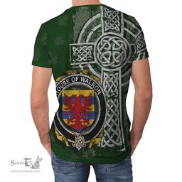 ScotsTee Shop Irish Walron Coat of Arms Irish Family Crest T Shirt Irish Shamrock Celtic Cross Green T Shirt