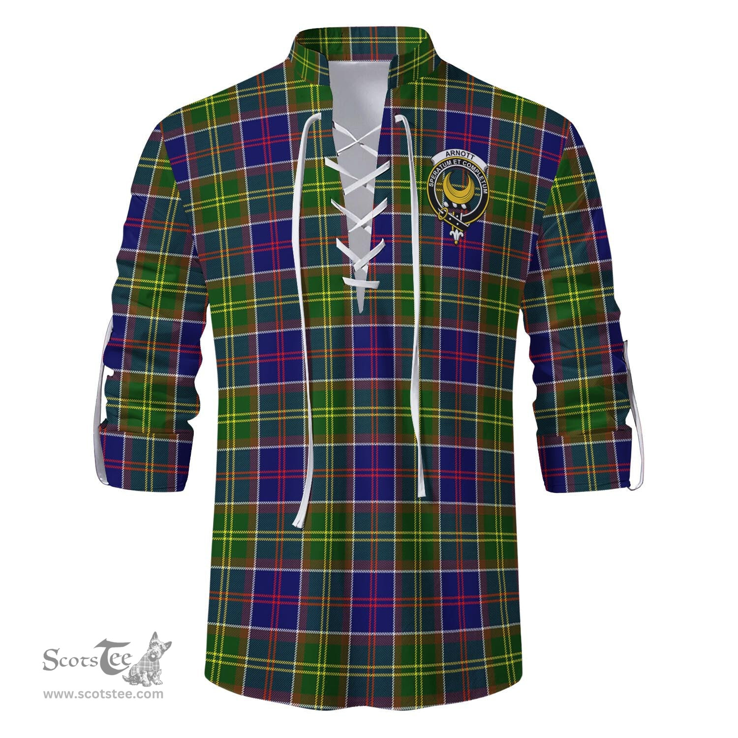 ScotsTee Shop Scottish Arnott Clan Crest Tartan Mens Scottish Jacobite Ghillie Casual Shirt