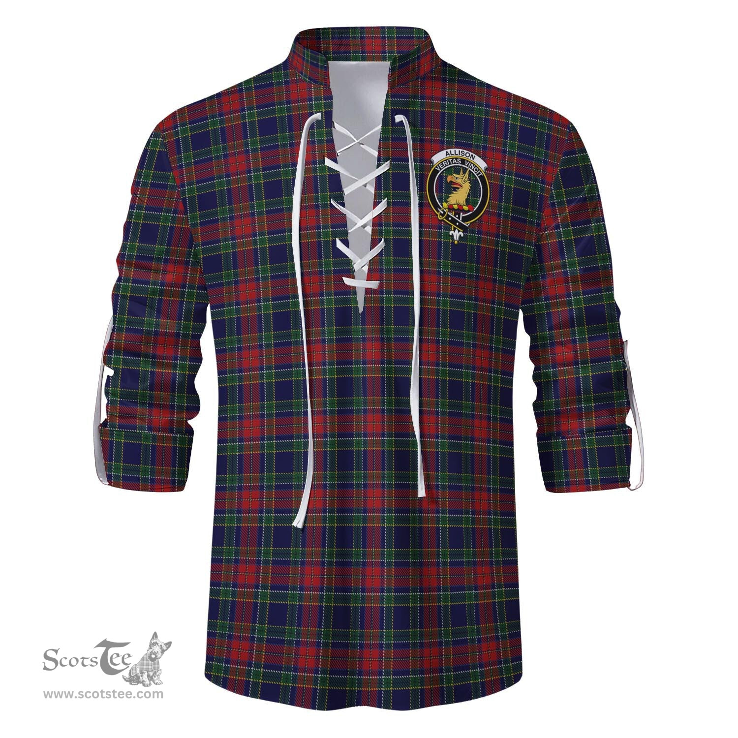 ScotsTee Shop Scottish Allison Red Clan Crest Tartan Mens Scottish Jacobite Ghillie Casual Shirt