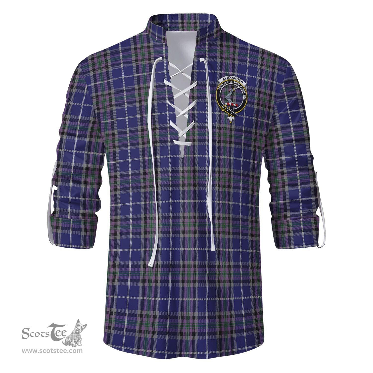 ScotsTee Shop Scottish Alexander of Menstry Clan Crest Tartan Mens Scottish Jacobite Ghillie Casual Shirt