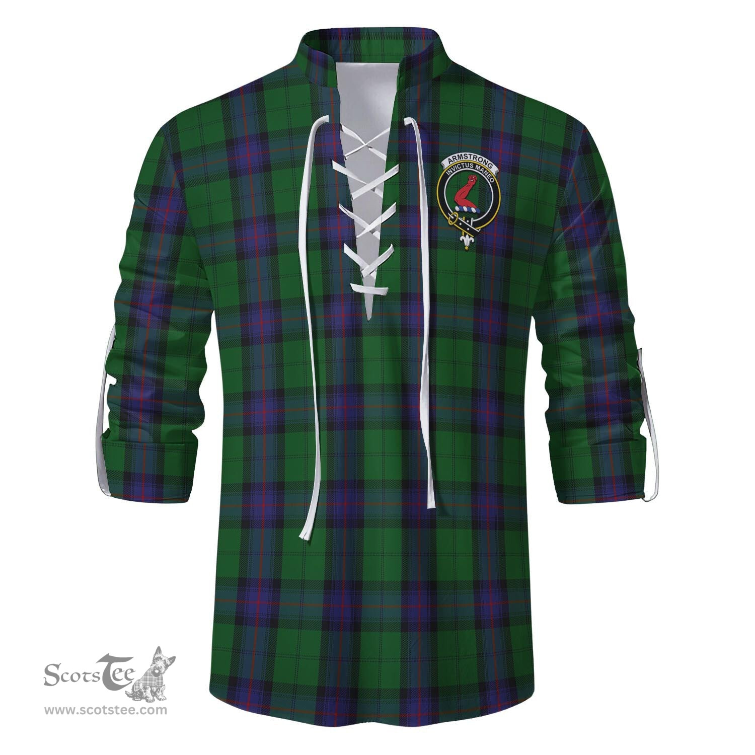ScotsTee Shop Scottish Armstrong Clan Crest Tartan Mens Scottish Jacobite Ghillie Casual Shirt