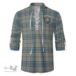 ScotsTee Shop Scottish Balfour Blue Clan Crest Tartan Mens Scottish Jacobite Ghillie Casual Shirt