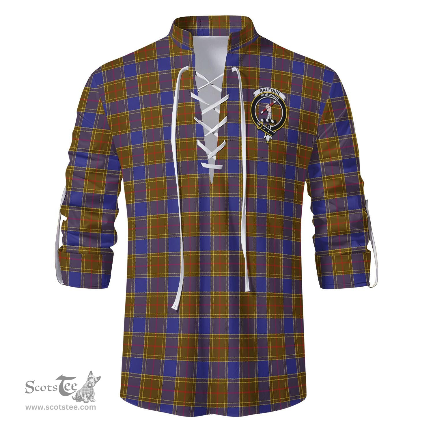 ScotsTee Shop Scottish Balfour Modern Clan Crest Tartan Mens Scottish Jacobite Ghillie Casual Shirt