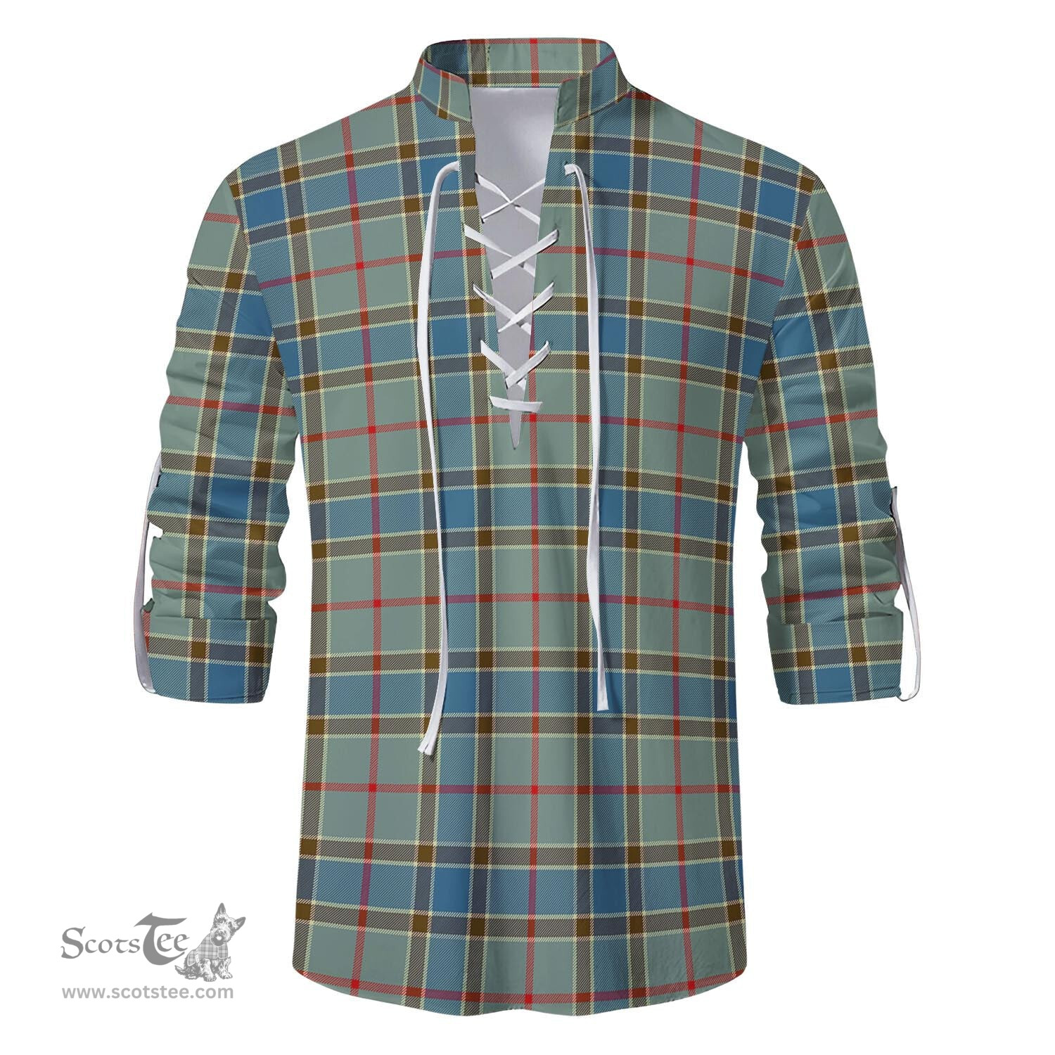 ScotsTee Shop Scottish Balfour Blue Clan Tartan Mens Scottish Jacobite Ghillie Casual Shirt