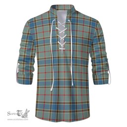 ScotsTee Shop Scottish Balfour Blue Clan Tartan Mens Scottish Jacobite Ghillie Casual Shirt