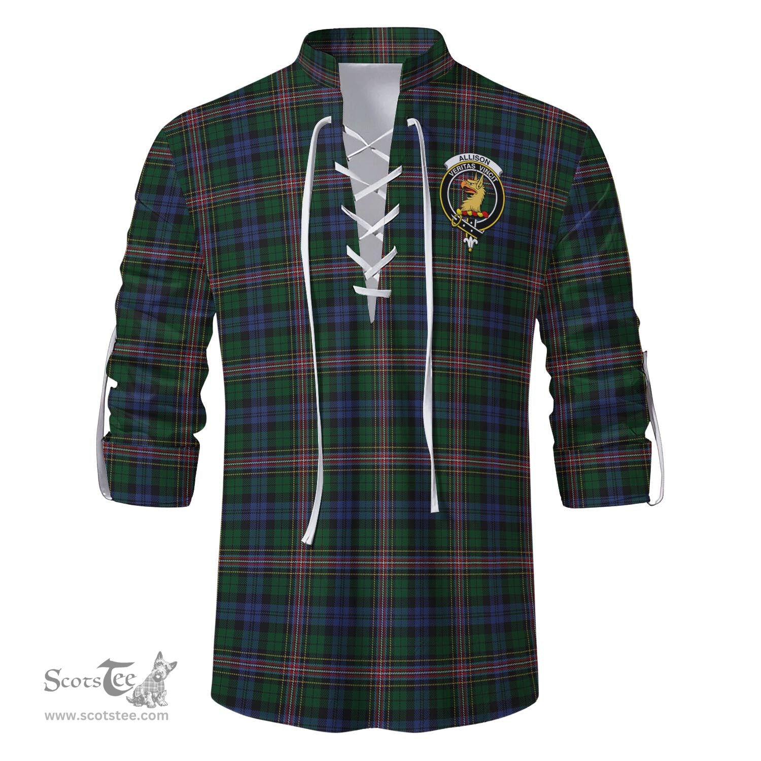 ScotsTee Shop Scottish Allison Clan Crest Tartan Mens Scottish Jacobite Ghillie Casual Shirt