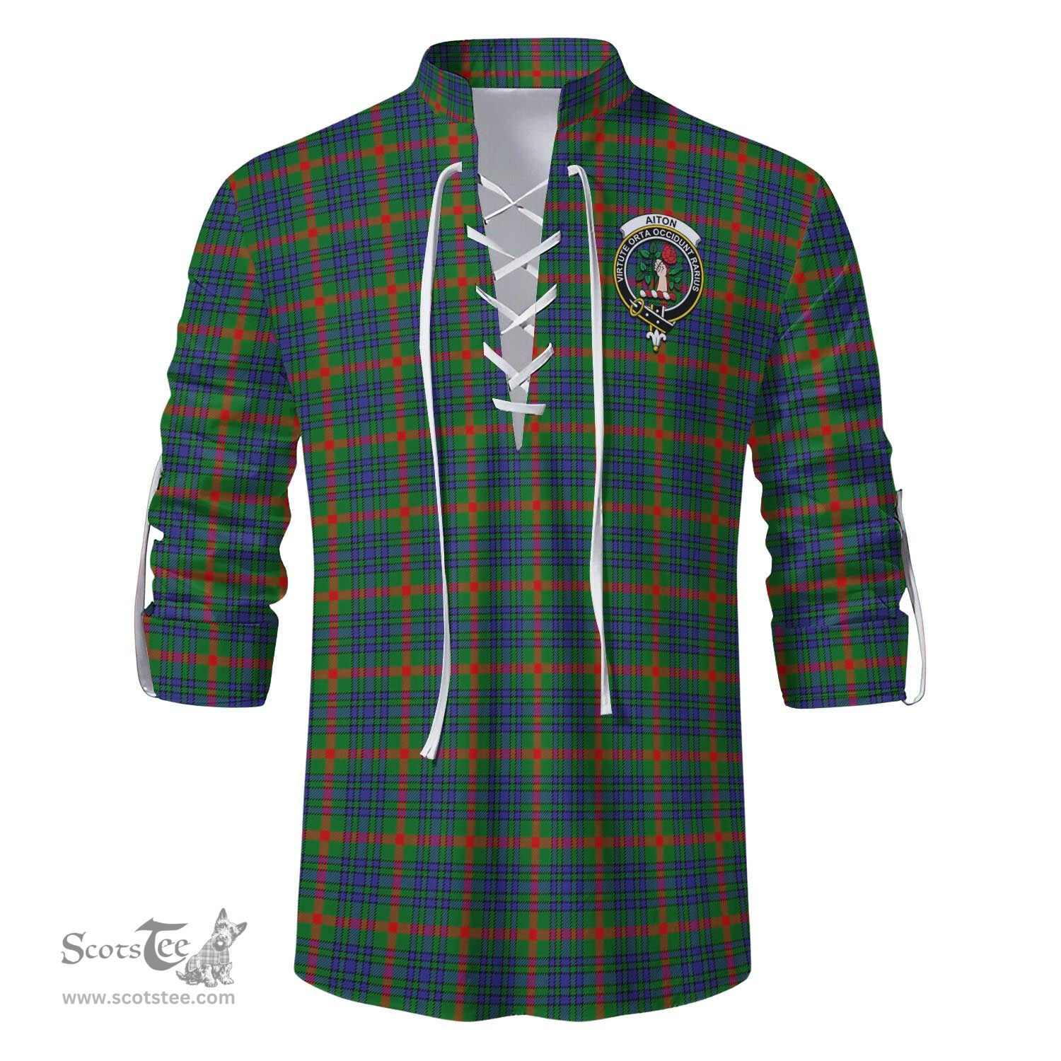 ScotsTee Shop Scottish Aiton Clan Crest Tartan Mens Scottish Jacobite Ghillie Casual Shirt