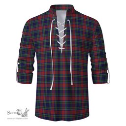 ScotsTee Shop Scottish Allison Red Clan Tartan Mens Scottish Jacobite Ghillie Casual Shirt