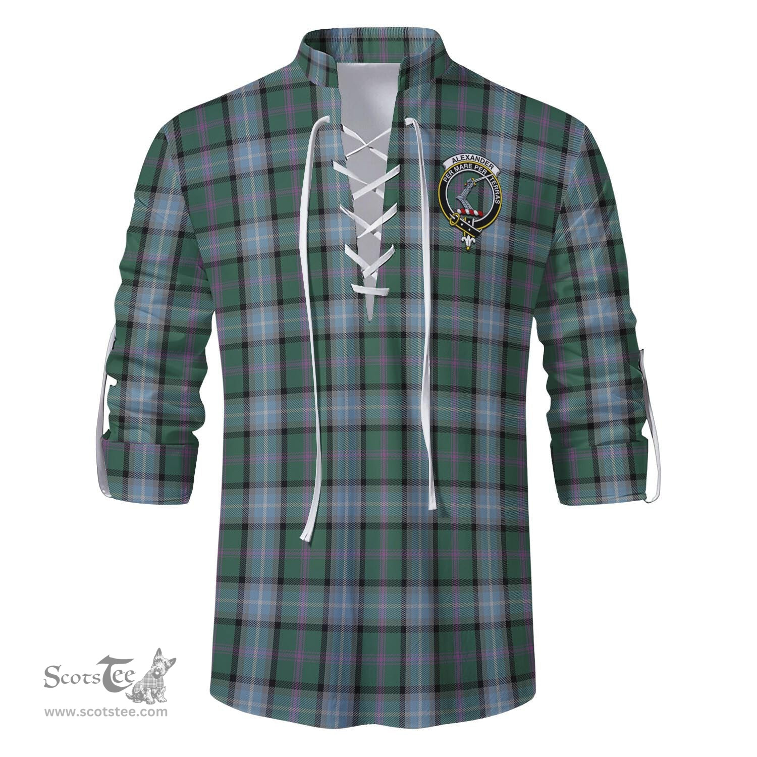 ScotsTee Shop Scottish Alexander of Menstry Hunting Clan Crest Tartan Mens Scottish Jacobite Ghillie Casual Shirt