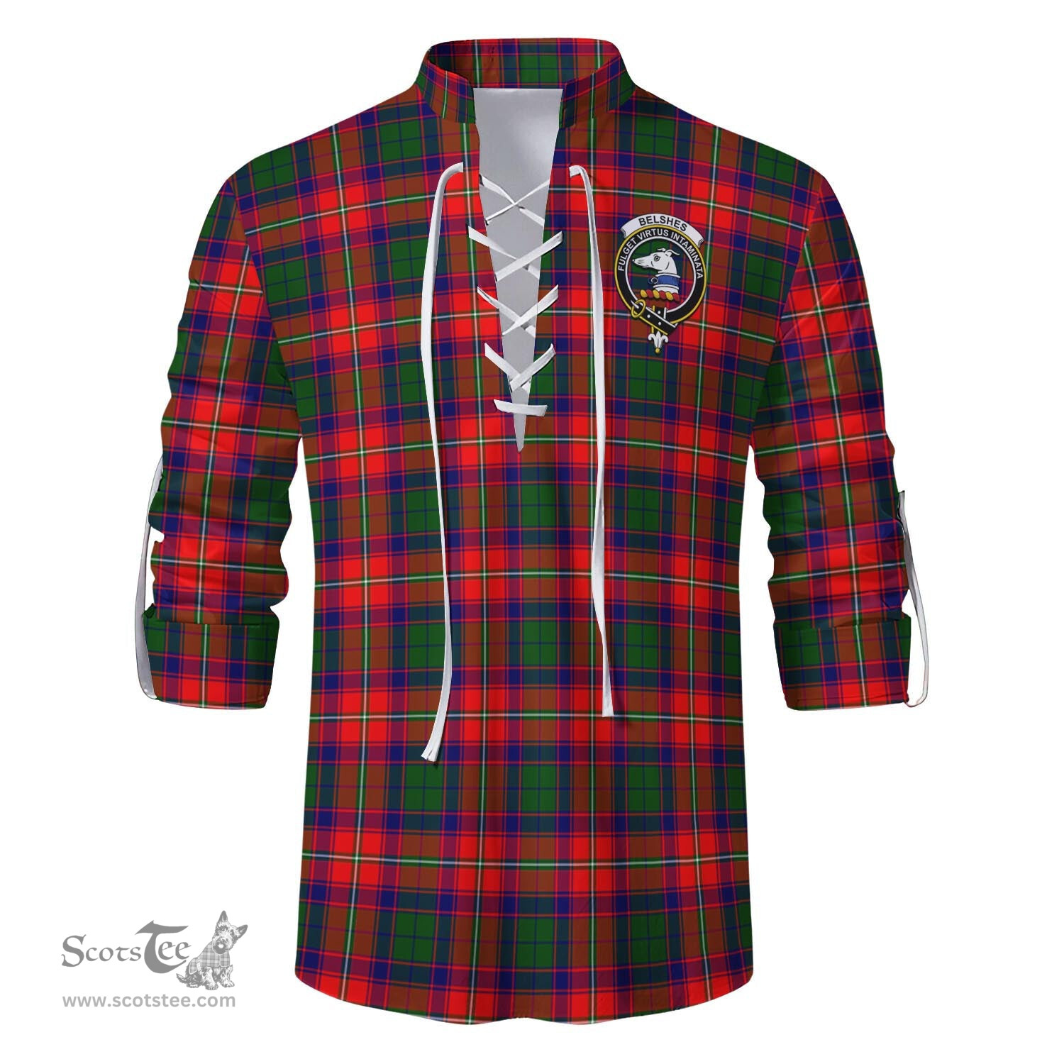 ScotsTee Shop Scottish Belshes Clan Crest Tartan Mens Scottish Jacobite Ghillie Casual Shirt