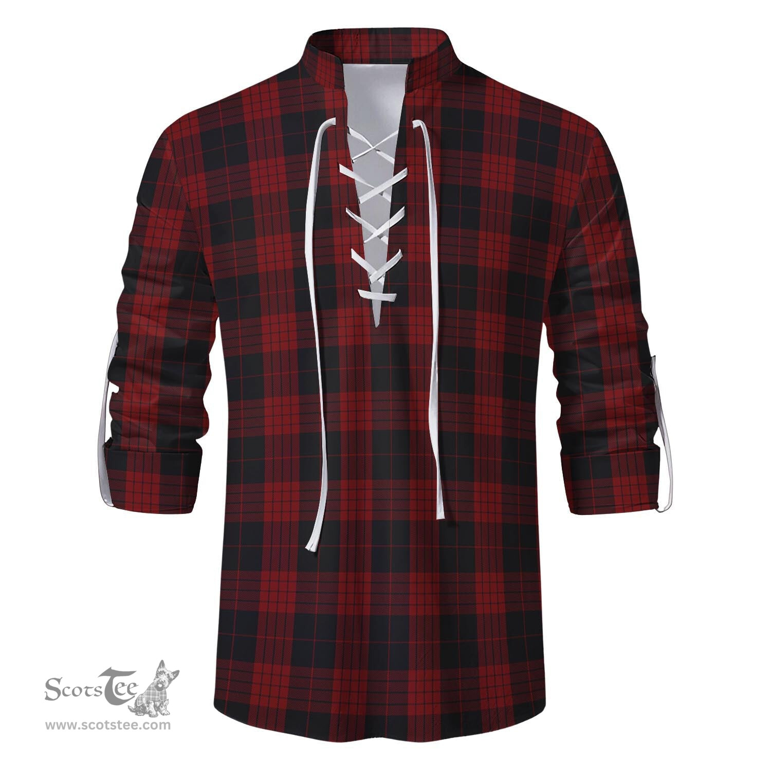 ScotsTee Shop Scottish Cameron Black and Red Clan Tartan Mens Scottish Jacobite Ghillie Casual Shirt