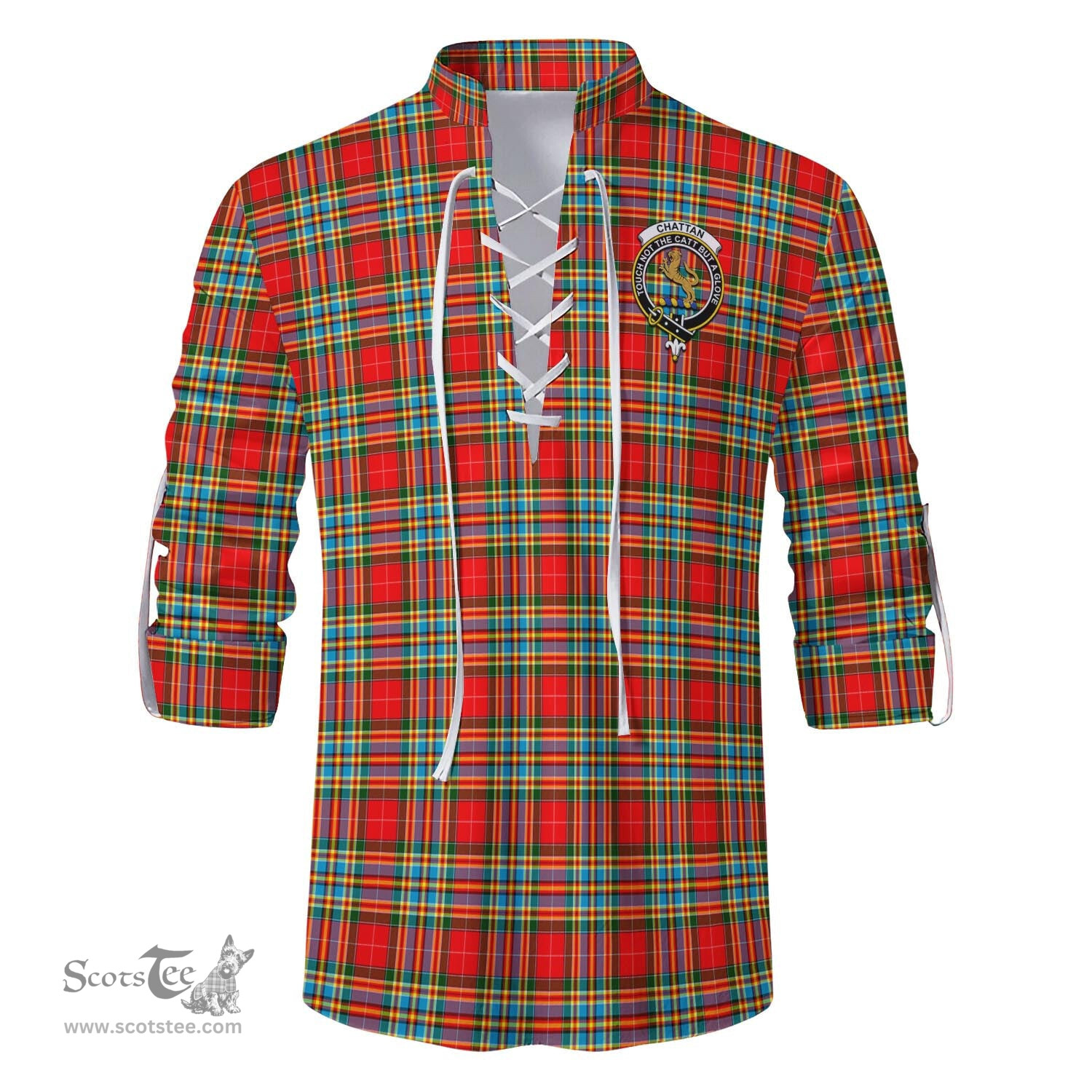 ScotsTee Shop Scottish Chattan Clan Crest Tartan Mens Scottish Jacobite Ghillie Casual Shirt
