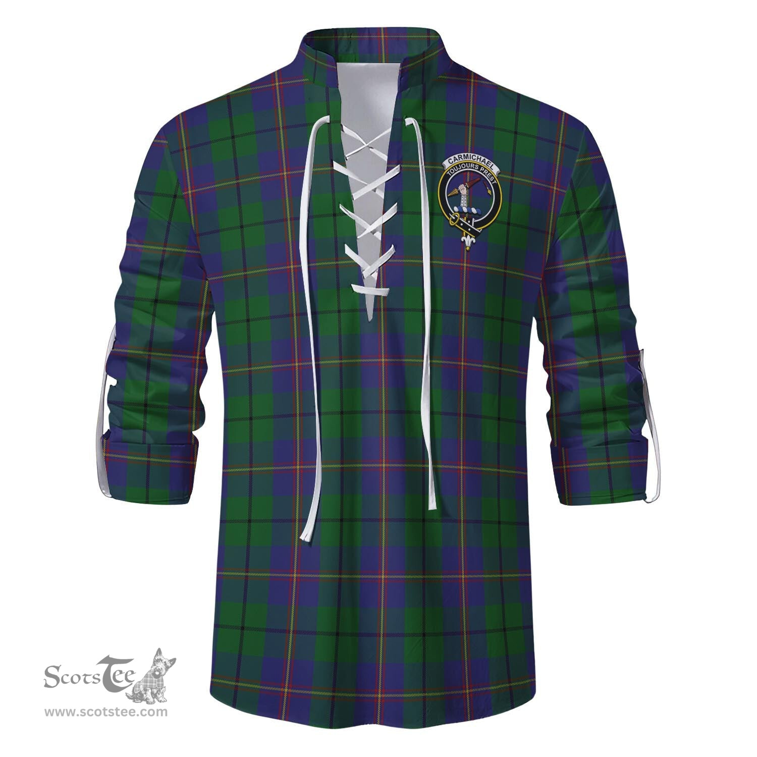 ScotsTee Shop Scottish Carmichael Clan Crest Tartan Mens Scottish Jacobite Ghillie Casual Shirt