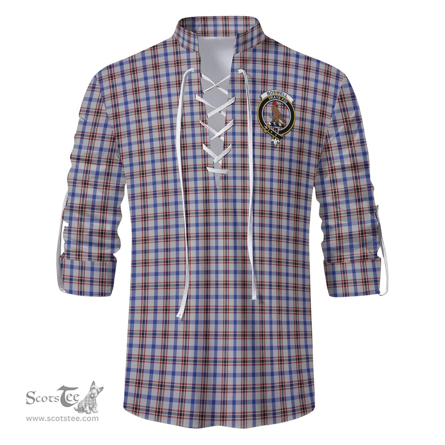 ScotsTee Shop Scottish Boswell Clan Crest Tartan Mens Scottish Jacobite Ghillie Casual Shirt