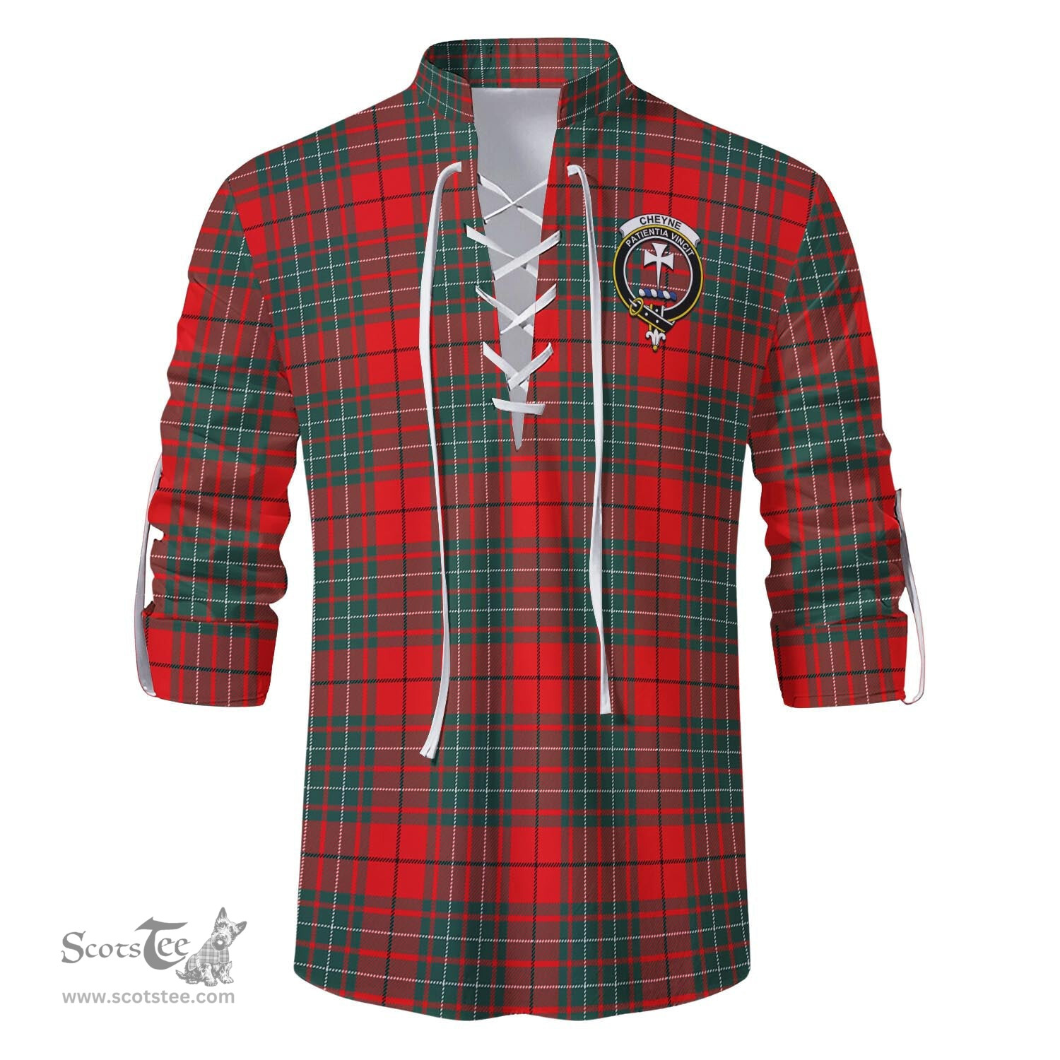 ScotsTee Shop Scottish Cheyne Clan Crest Tartan Mens Scottish Jacobite Ghillie Casual Shirt