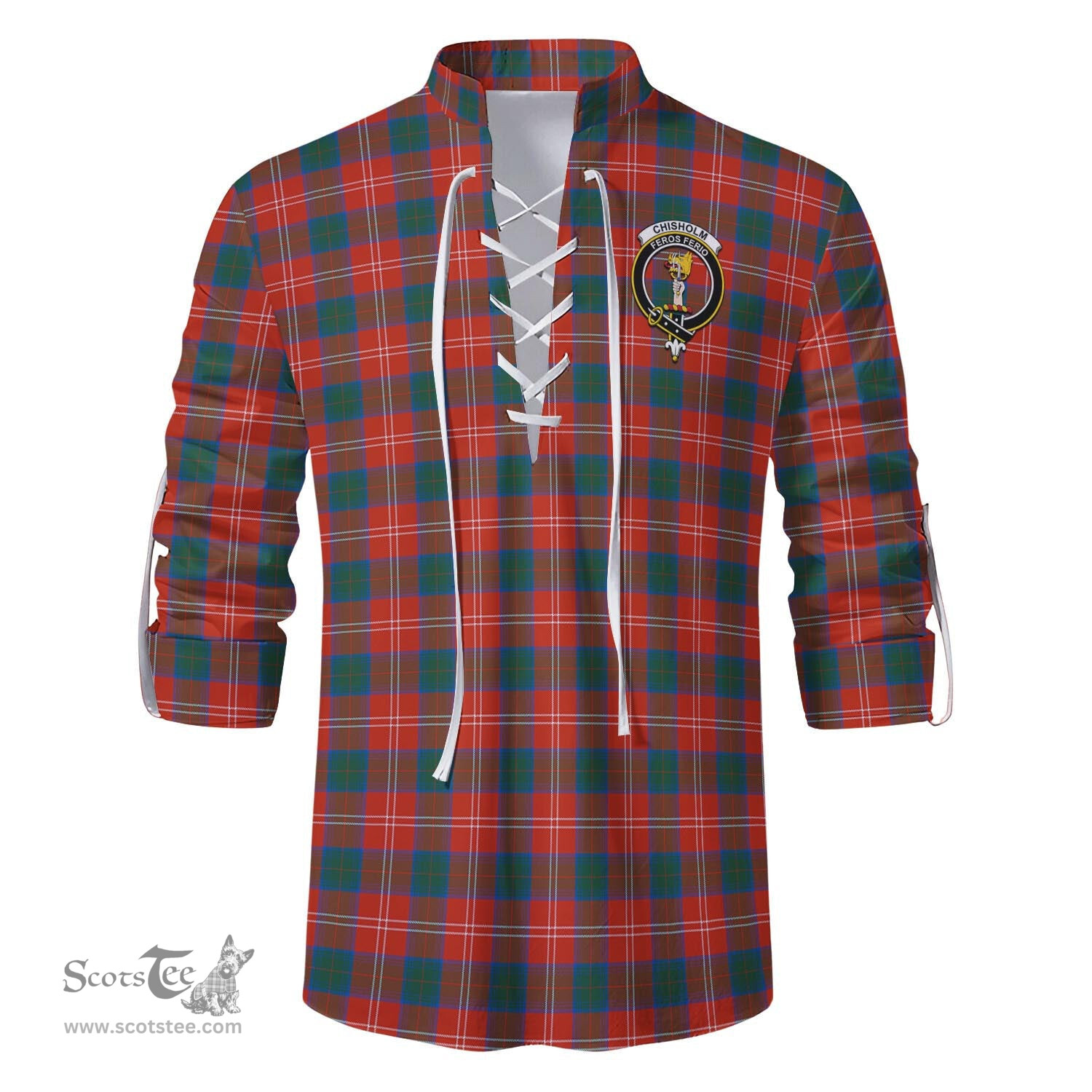 ScotsTee Shop Scottish Chisholm Ancient Clan Crest Tartan Mens Scottish Jacobite Ghillie Casual Shirt