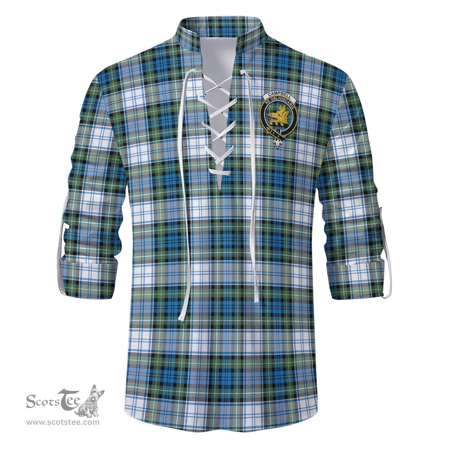 ScotsTee Shop Scottish Campbell Dress Ancient Clan Crest Tartan Mens Scottish Jacobite Ghillie Casual Shirt
