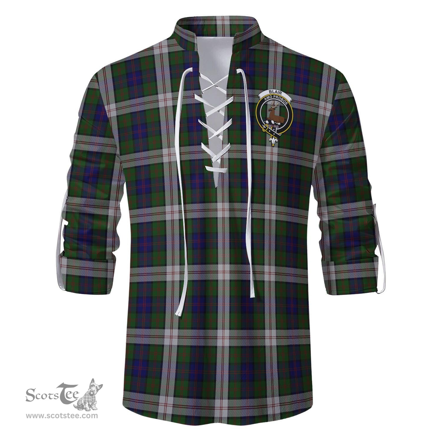 ScotsTee Shop Scottish Blair Dress Clan Crest Tartan Mens Scottish Jacobite Ghillie Casual Shirt