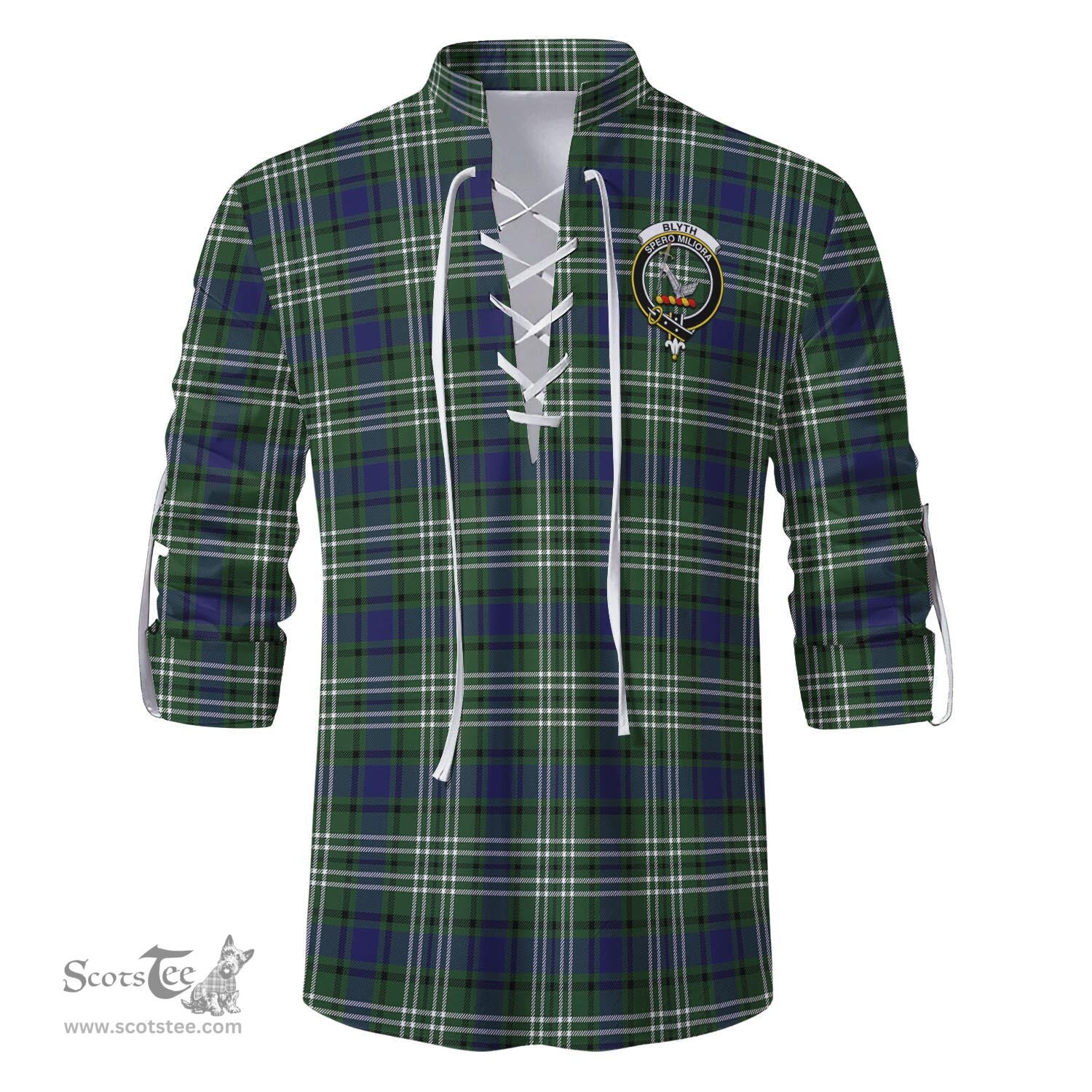 ScotsTee Shop Scottish Blyth Clan Crest Tartan Mens Scottish Jacobite Ghillie Casual Shirt