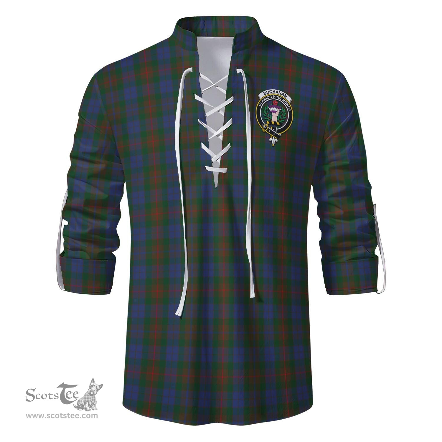ScotsTee Shop Scottish Buchanan Hunting Clan Crest Tartan Mens Scottish Jacobite Ghillie Casual Shirt