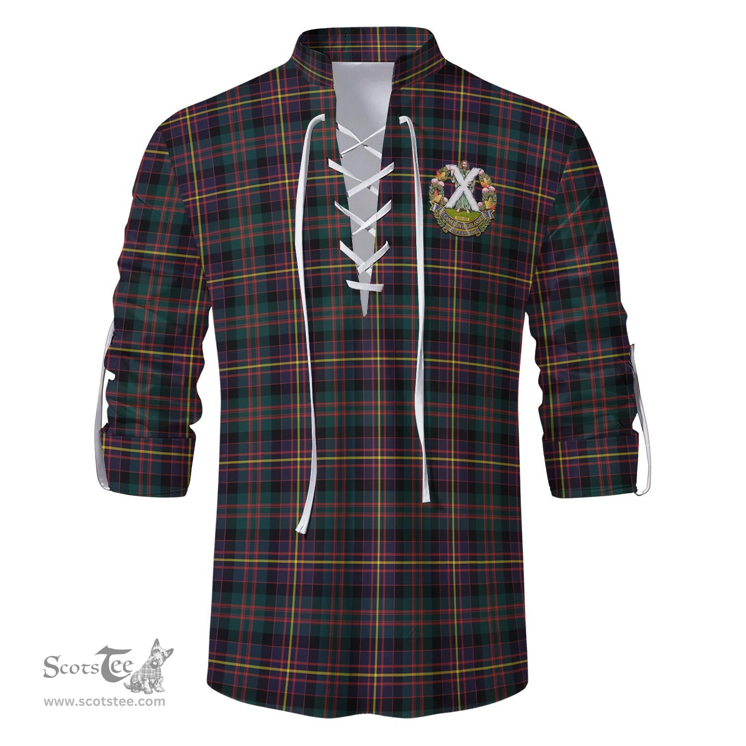 ScotsTee Shop Scottish Cameron Highlanders of Ottawa Clan Crest Tartan Mens Scottish Jacobite Ghillie Casual Shirt