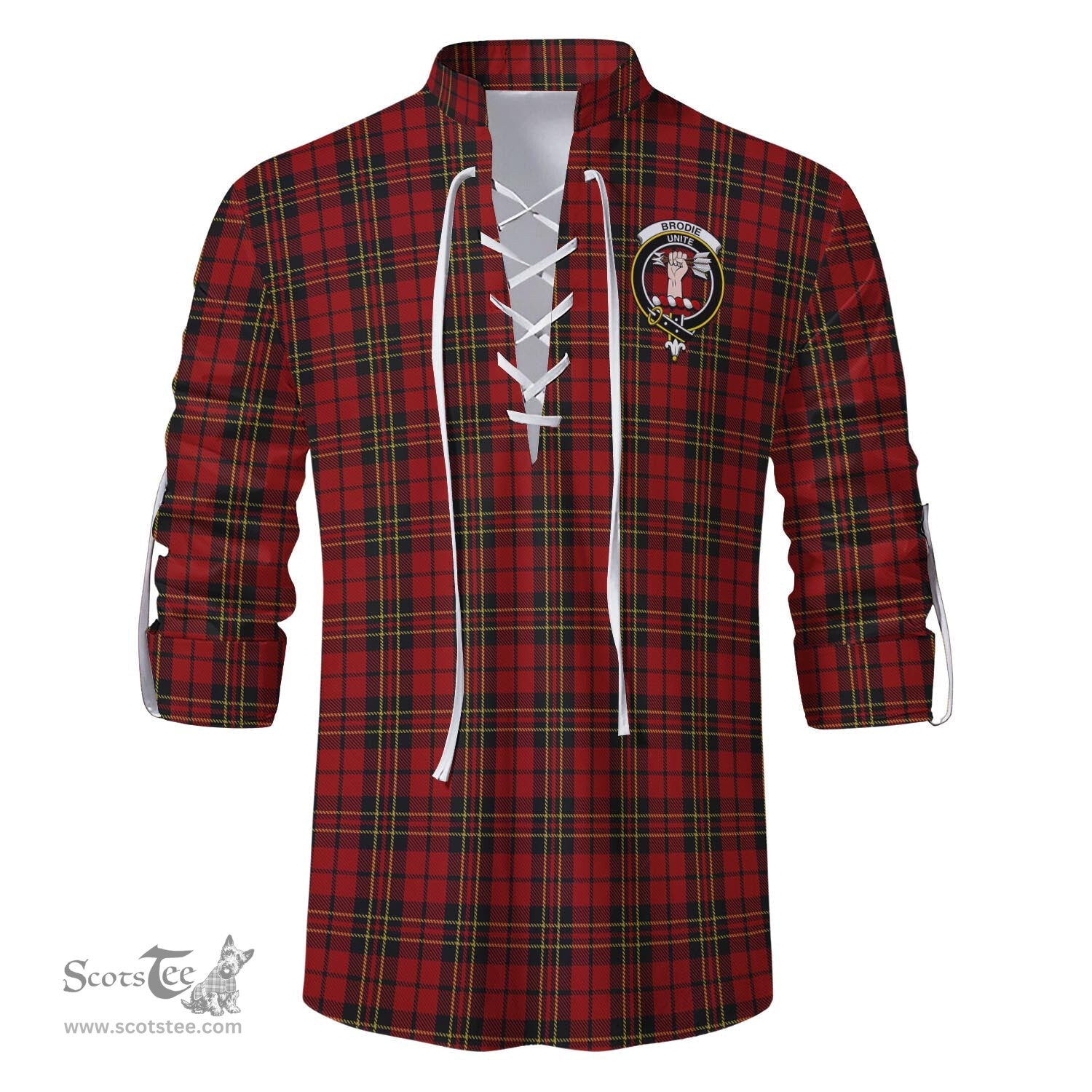 ScotsTee Shop Scottish Brodie Clan Crest Tartan Mens Scottish Jacobite Ghillie Casual Shirt