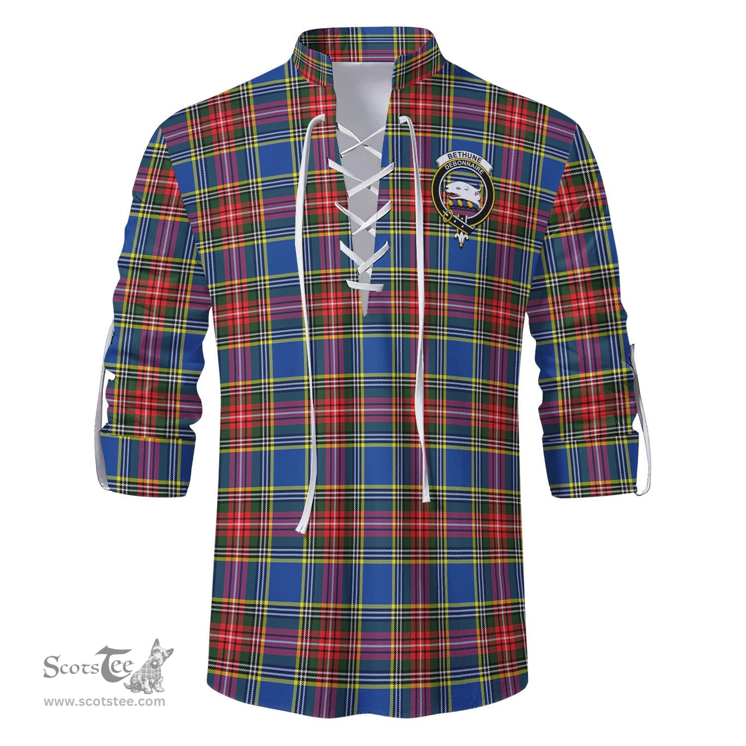 ScotsTee Shop Scottish Bethune Clan Crest Tartan Mens Scottish Jacobite Ghillie Casual Shirt