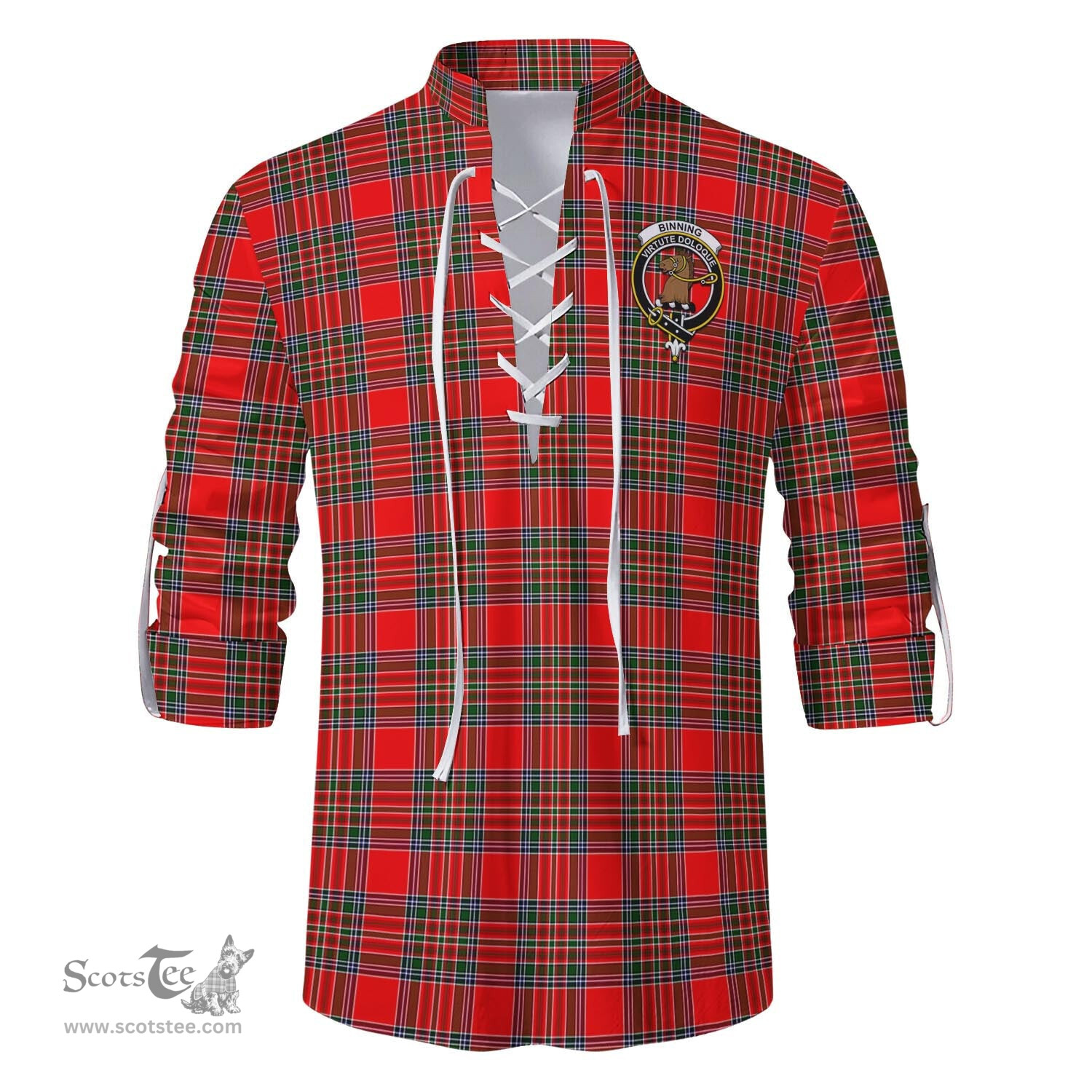 ScotsTee Shop Scottish Binning Clan Crest Tartan Mens Scottish Jacobite Ghillie Casual Shirt