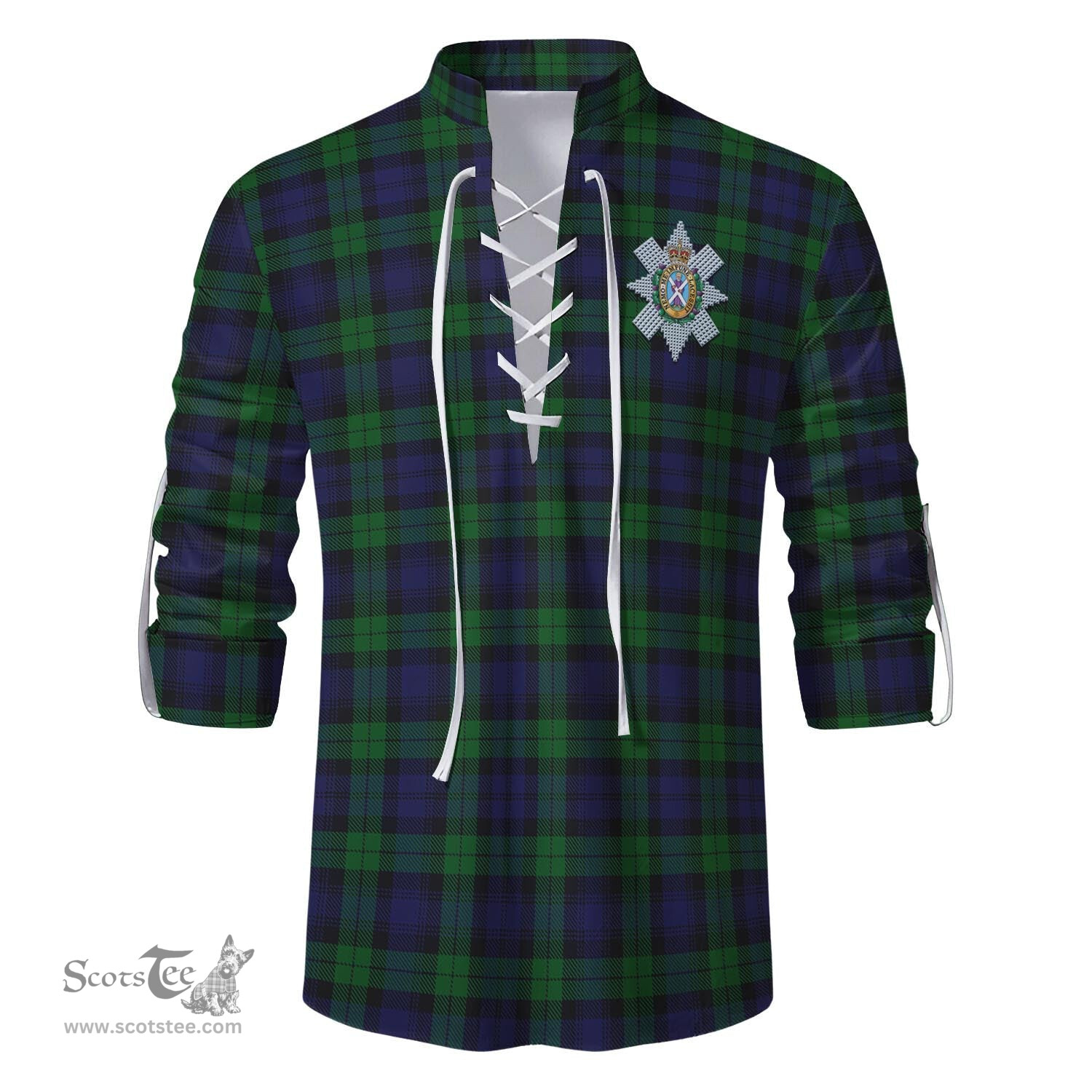 ScotsTee Shop Scottish Black Watch Clan Crest Tartan Mens Scottish Jacobite Ghillie Casual Shirt