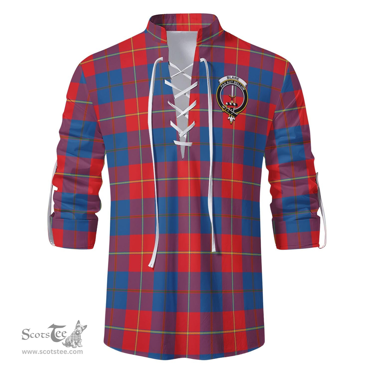 ScotsTee Shop Scottish Blane Clan Crest Tartan Mens Scottish Jacobite Ghillie Casual Shirt
