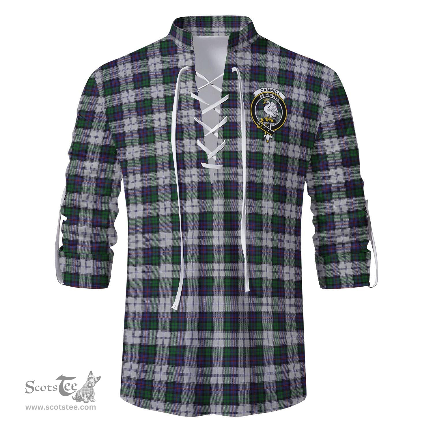 ScotsTee Shop Scottish Campbell of Cawdor Dress Clan Crest Tartan Mens Scottish Jacobite Ghillie Casual Shirt