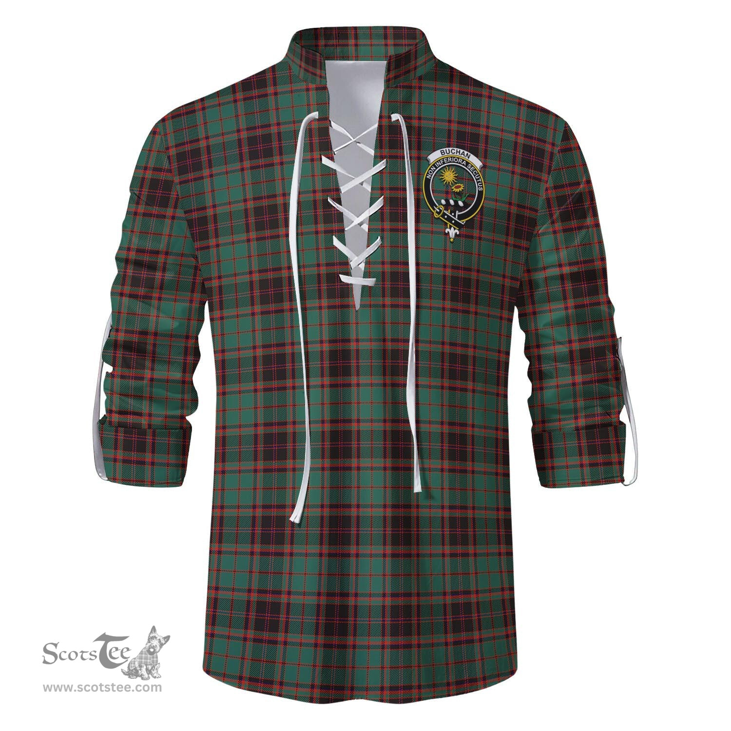ScotsTee Shop Scottish Buchan Ancient Clan Crest Tartan Mens Scottish Jacobite Ghillie Casual Shirt