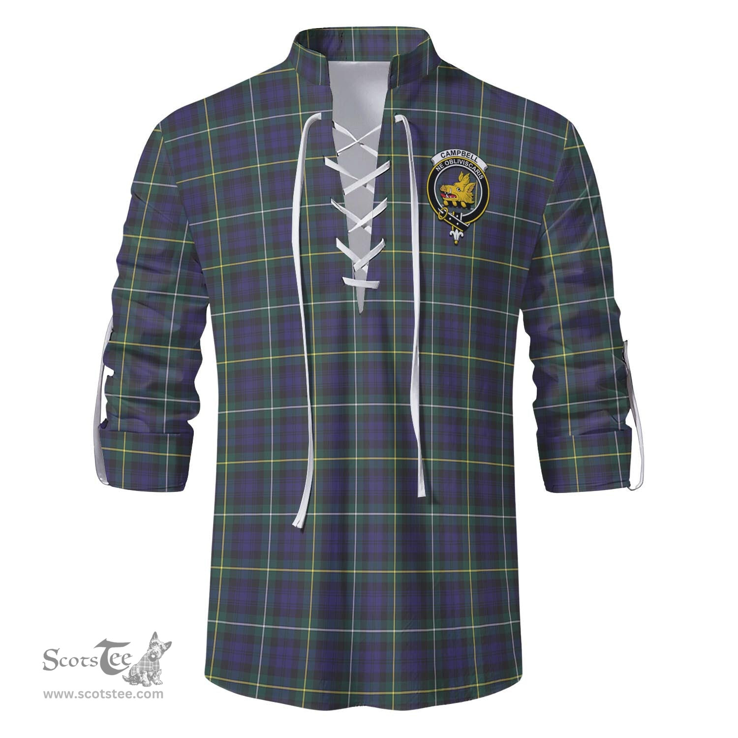 ScotsTee Shop Scottish Campbell Argyll Modern Clan Crest Tartan Mens Scottish Jacobite Ghillie Casual Shirt