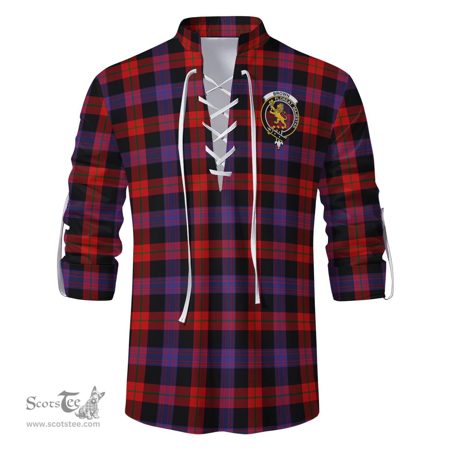 ScotsTee Shop Scottish Brown Clan Crest Tartan Mens Scottish Jacobite Ghillie Casual Shirt
