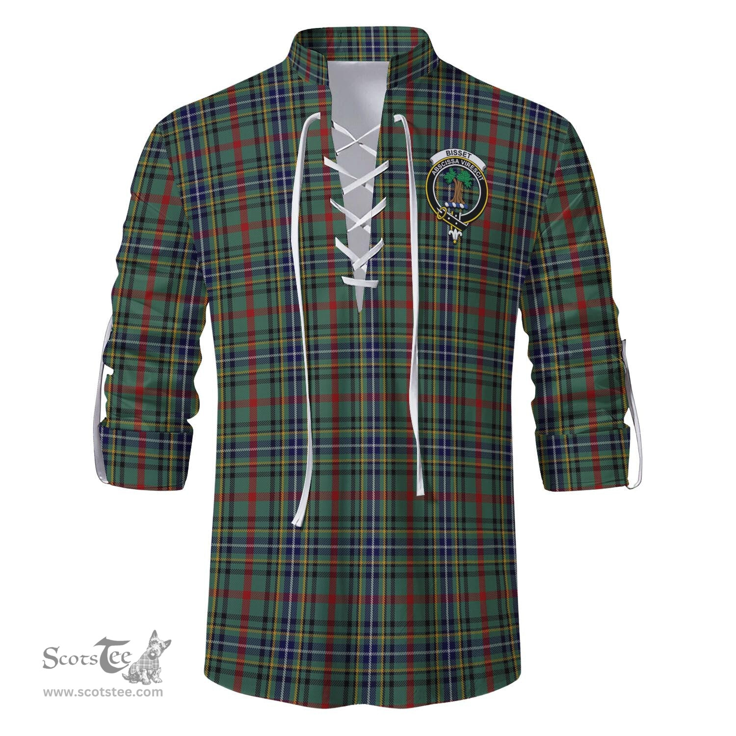 ScotsTee Shop Scottish Bisset Clan Crest Tartan Mens Scottish Jacobite Ghillie Casual Shirt