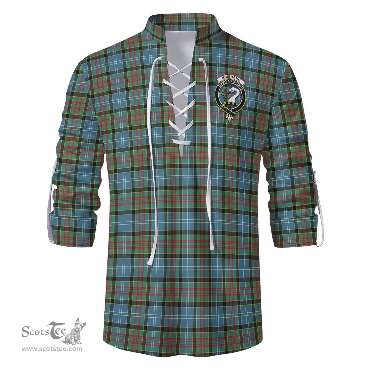 ScotsTee Shop Scottish Brisbane modern Clan Crest Tartan Mens Scottish Jacobite Ghillie Casual Shirt