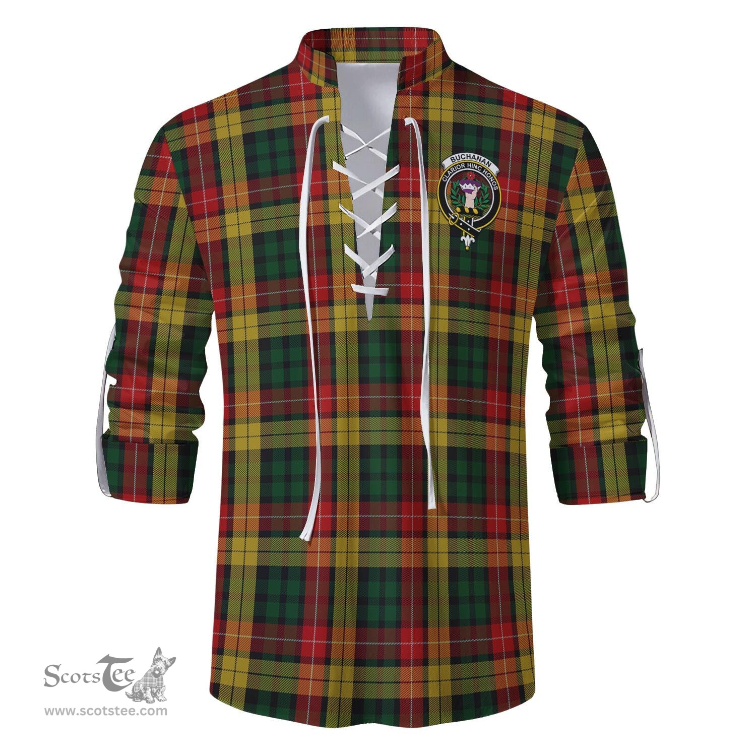 ScotsTee Shop Scottish Buchanan Clan Crest Tartan Mens Scottish Jacobite Ghillie Casual Shirt