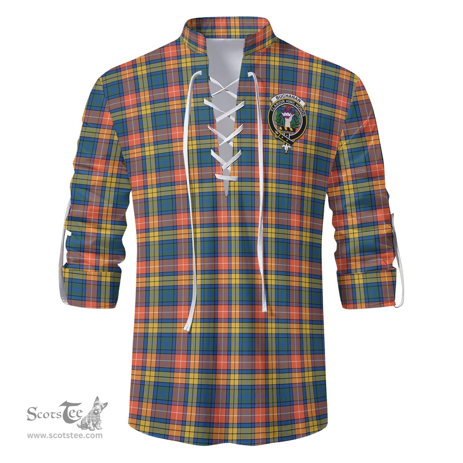 ScotsTee Shop Scottish Buchanan Ancient Clan Crest Tartan Mens Scottish Jacobite Ghillie Casual Shirt