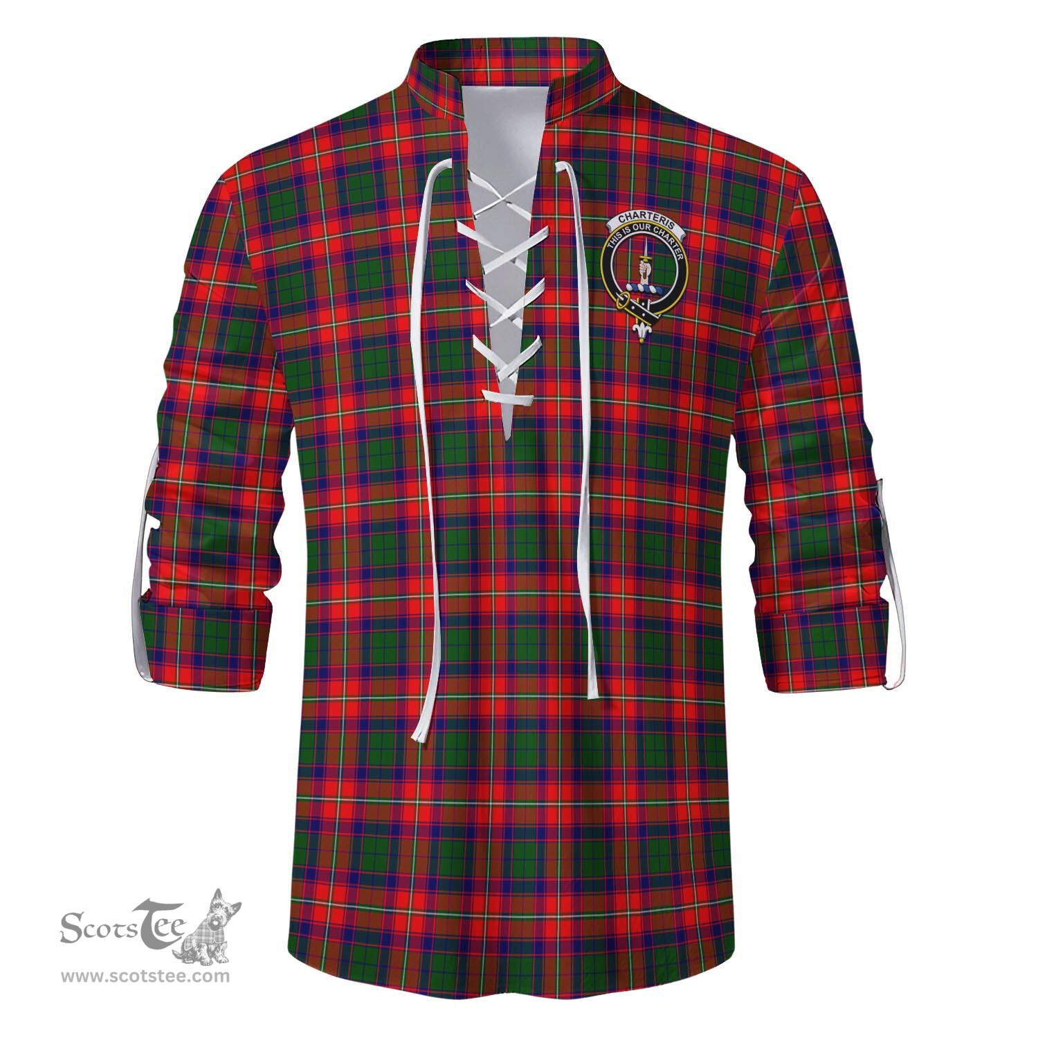 ScotsTee Shop Scottish Charteris Clan Crest Tartan Mens Scottish Jacobite Ghillie Casual Shirt